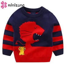 Вязаный свитер для маленьких мальчиков; повседневные теплые хлопковые свитера с рисунком льва для мальчиков; пуловеры; сезон осень-зима; плотные свитера для детей; KL