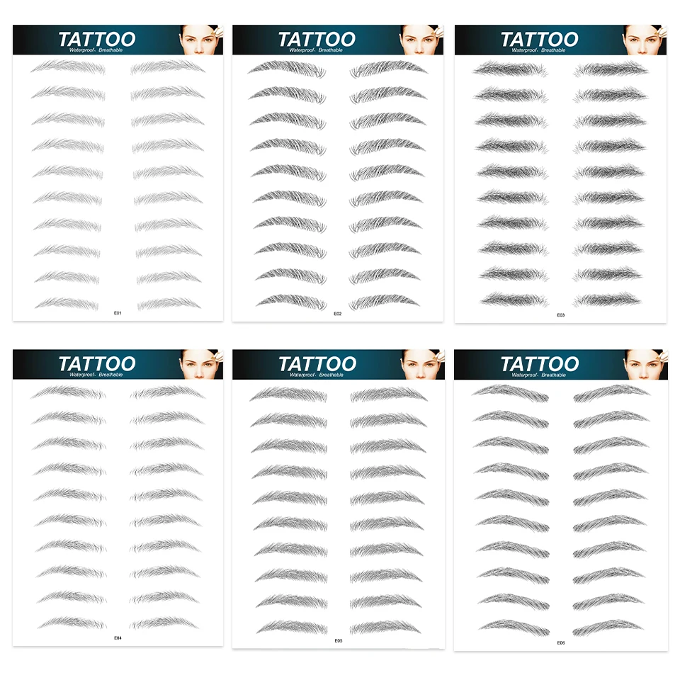 Black Water-based Hair-liked Authentic Eyebrow Tattoo Sticker Waterproof Cosmetics Long Lasting Makeup False Eyebrows Stickers