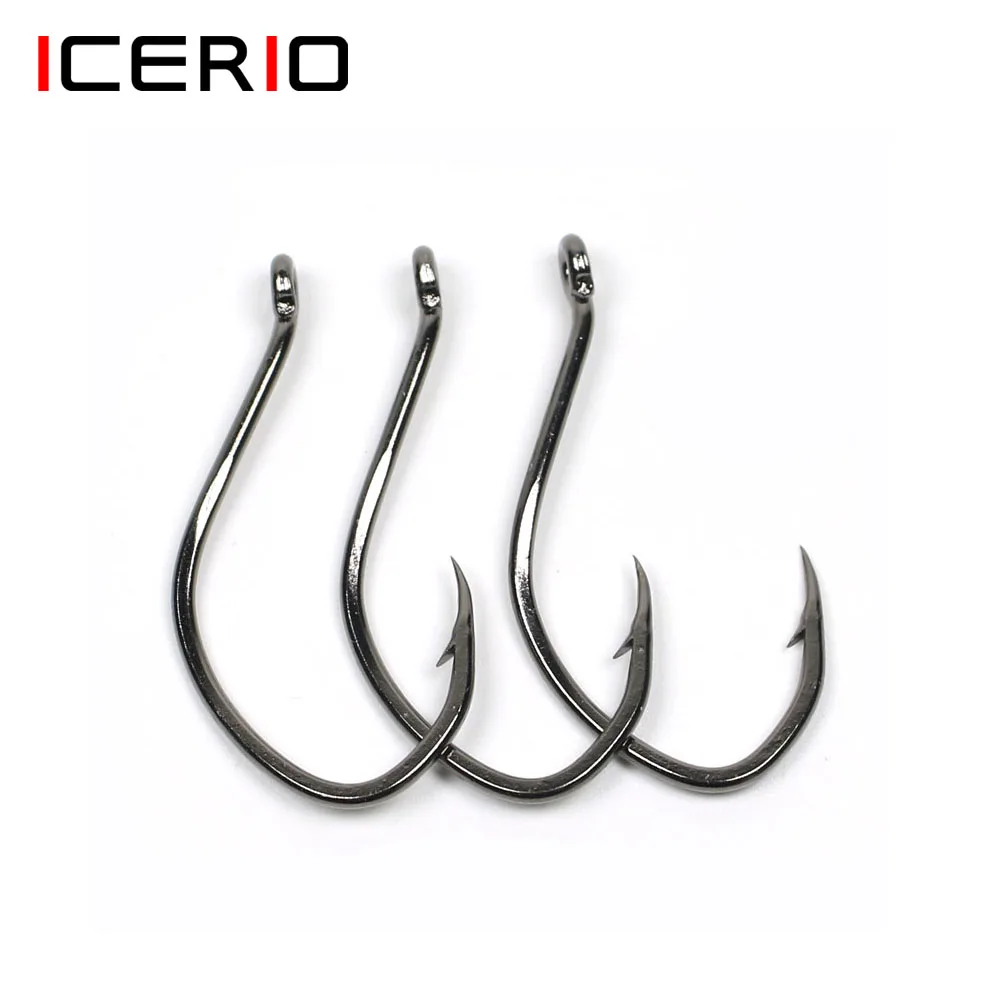 ICERIO 100PCS High Carbon Steel Black Nickle Catfish Hook Big River