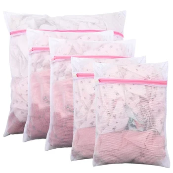 

5 Pcs Mesh Laundry Bag with Zipper, Washing Machine Bag, Lingerie, Blouse, Bra, Hosiery,Travel Storage Organizer Bags, 3 Differe