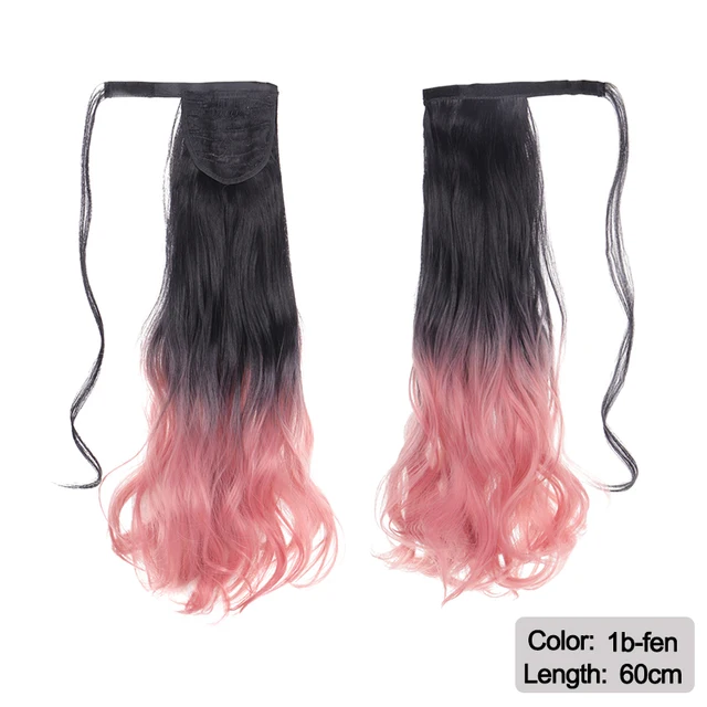 DIANQI Synthetic Corn Wavy Long Curly Ponytail Hairpiece Wrap on Clip Hair Extensions Black Pony Hair 1bfen