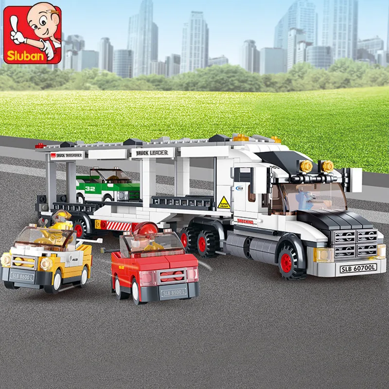 

638Pcs Racing Track Transporter Vehicle Car Building Blocks Sets City Brinquedos Bricks Educational Toys for Children