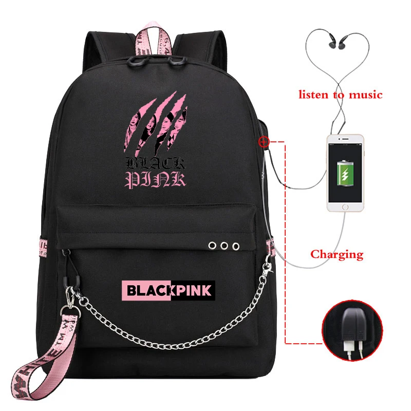 Backpack 27 Новинка, школьные сумки для девочек, Kpop, черный, розовый, розовый, Лиза, рюкзак для женщин, зарядка через usb, рюкзак для ноутбука, дорожный рюкзак, Sac A Dos Femme - Цвет: Backpack 27