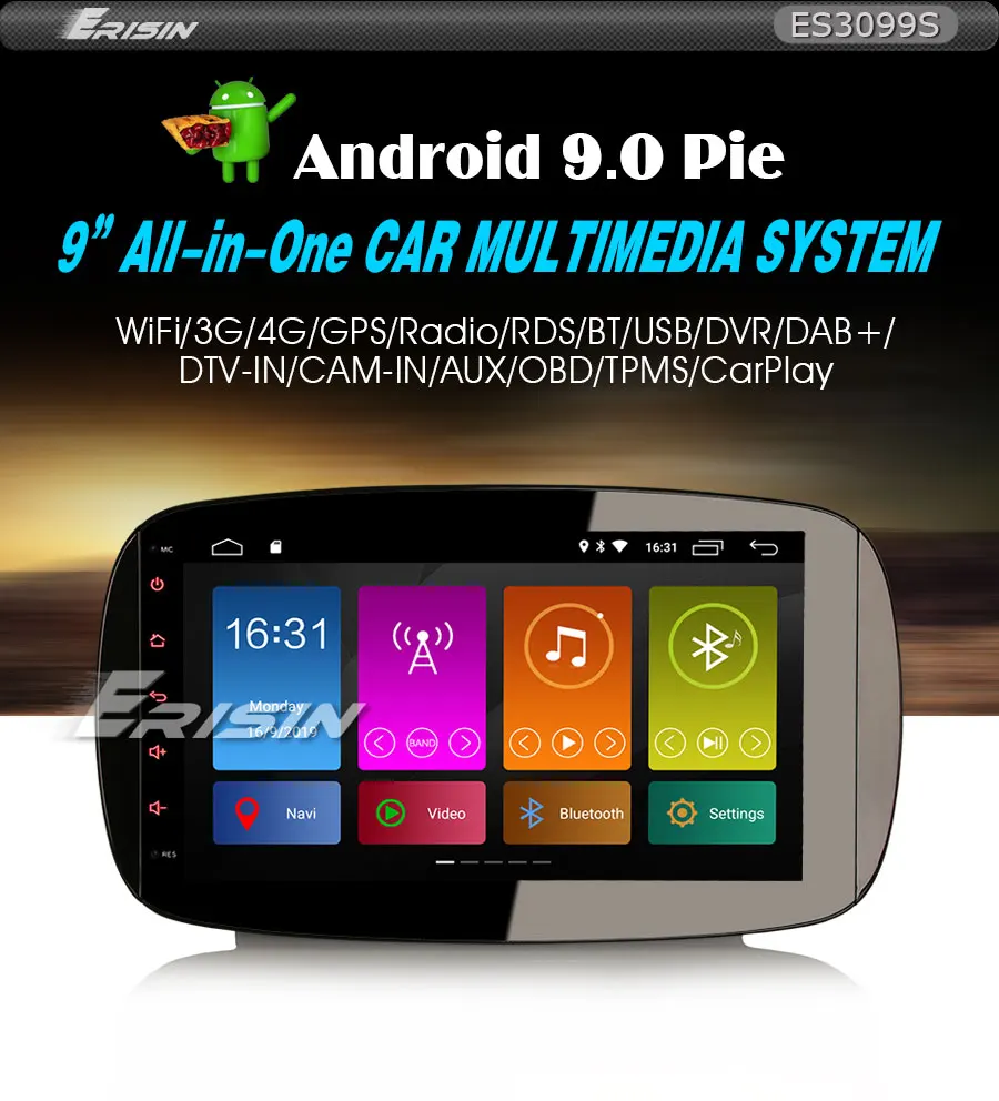 Erisin ES3099S DSP Carplay Android 9,0 Автомагнитола стерео для Mercedes-Benz Smart 8 дюймов gps wifi Автомобильный мультимедийный RDS