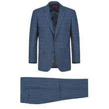Fashion blue plaid tr suit 2 pieces men's suit