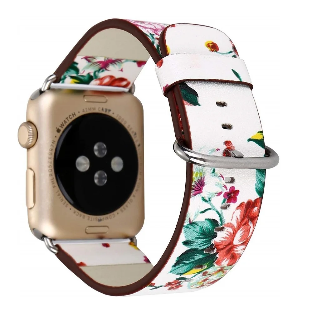 Ремешок из искусственной кожи для apple watch correa для iwatch Series 5 4 3 2 1 38 мм 40 мм 42 мм 44 мм Цветочный браслет