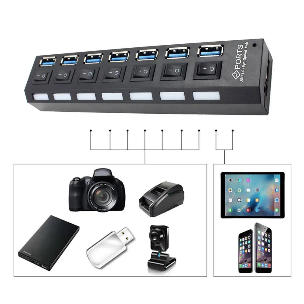 Высокоскоростной концентратор USB 3,0 с раздельными семью портами компактный адаптер питания концентратор адаптер концентратор 3,0 адаптер