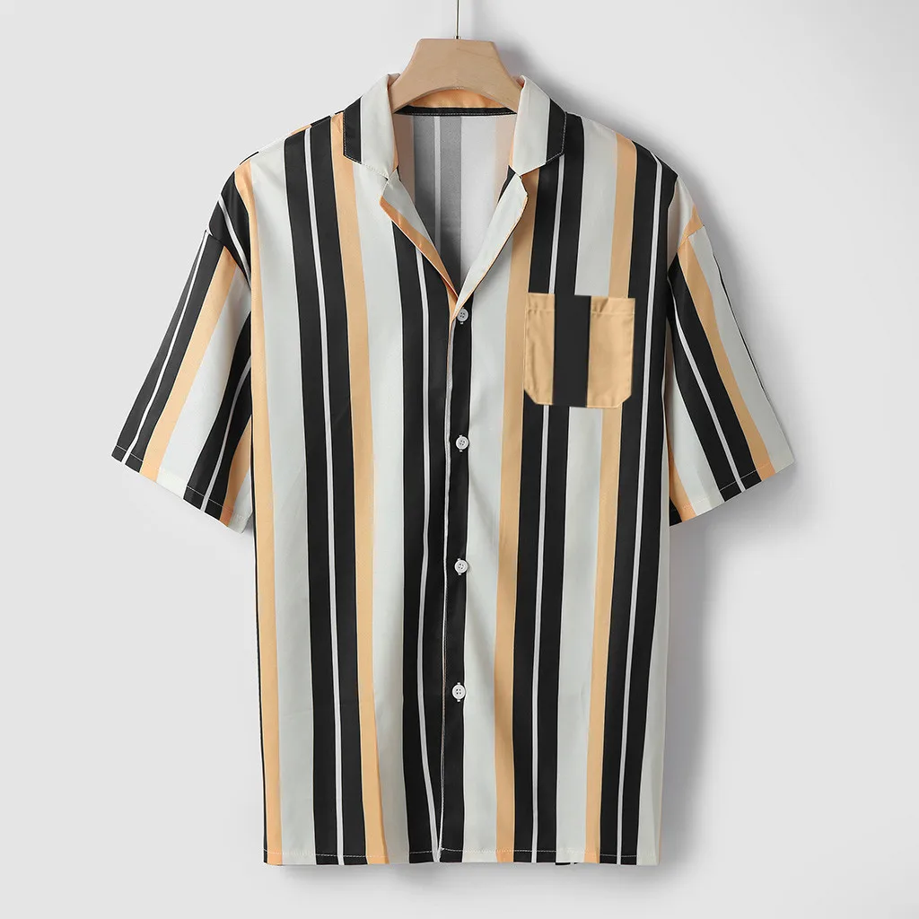 Camisa Masculina, мужские летние модные рубашки, повседневные рубашки в полоску, топ с коротким рукавом, блузка