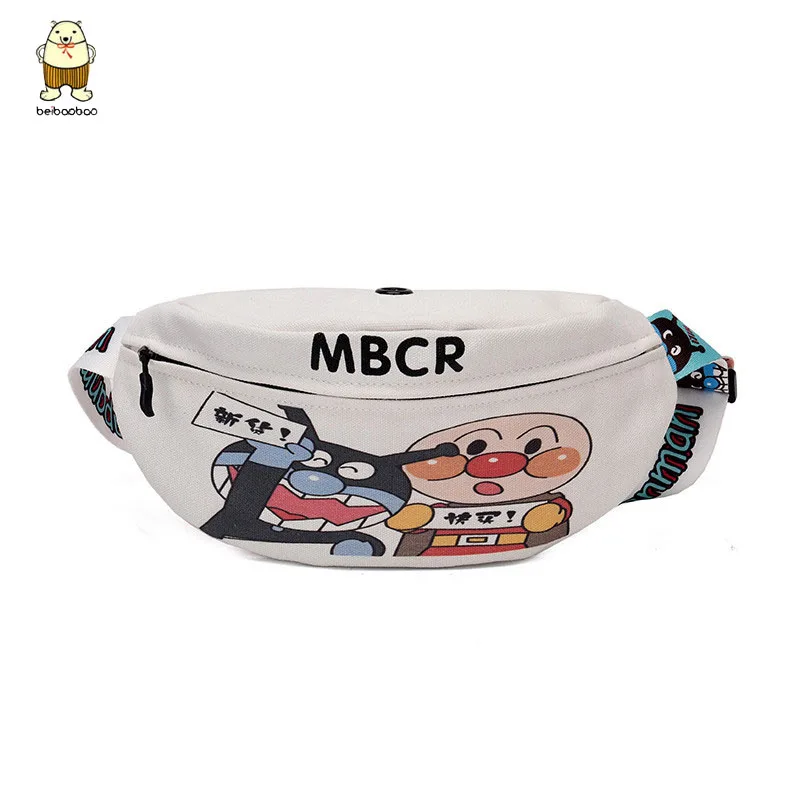 

Beibaobao Kids Waist Bag Cartoon Role Chest Bag Tide Hip Hop Canvas Fanny Pack Letter Comic Printing With Headphone Cable Hole