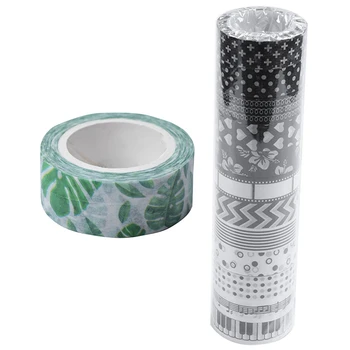 

2 Pcs 1.5Cm Wide Luxuriant Flowers Washi Tape Diy Scrapbooking Sticker Label Masking Tape-Hibiscus & Black + White