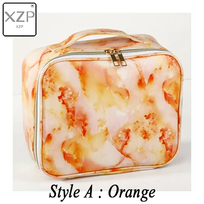 Style A Orange XZP Мрамор узор женская косметичка для макияжа чехол губная помада косметичка Сумка чемодан красивая щетка большой Ёмкость чехол принадлежности Для женщин Косметическая Сумка-косметичка - Цвет: Style A Orange