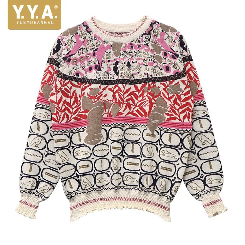 

Autumn Fashion Women Flower Knitting Sweater Streetwear 2019 New Designer Loose Fit O-Neck Pullover Sweater Tops Female S-L