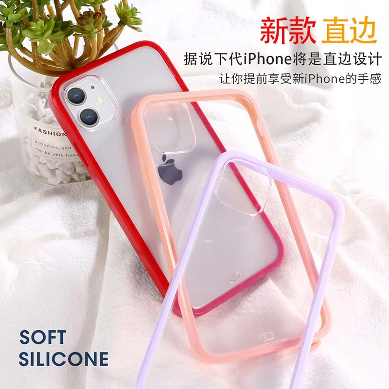 Dual Color Case For iPhone 13 12 Mini 11 Pro X S Max XR 7 8 Plus SE Shockproof Color Straight edge Clear Back Soft TPU Cover magsafe charger iphone 13