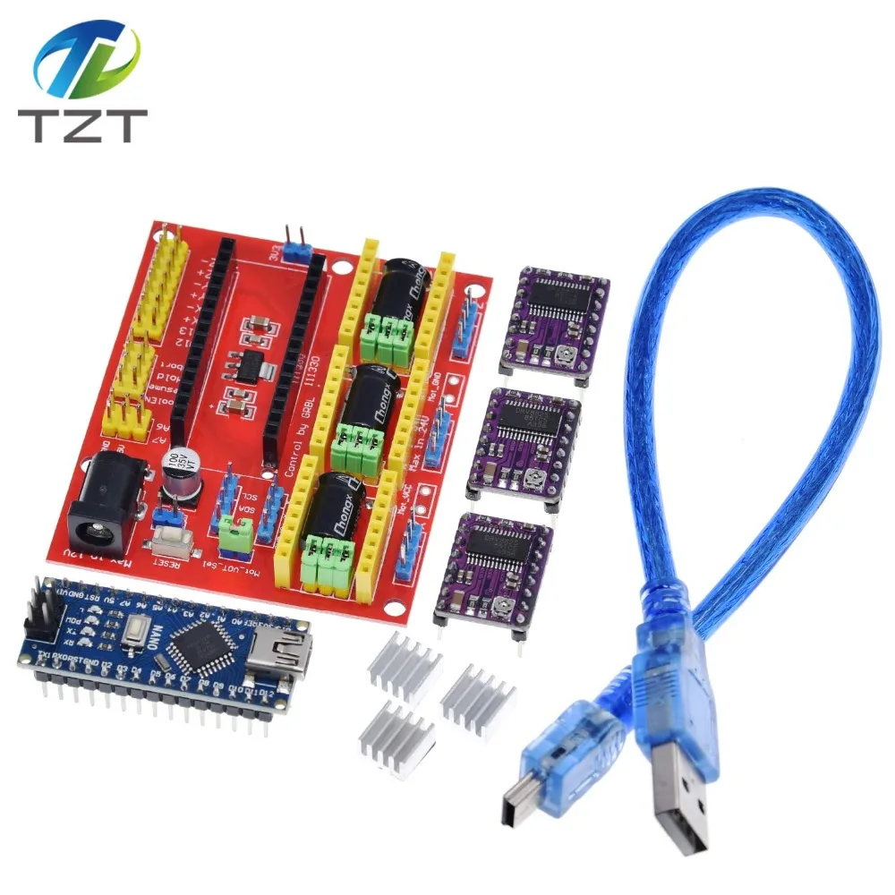 TZT 3DV4 CNC Щит V4+ Nano 3,0+ 3 шт. DRV8825 Reprap Шаговые драйверы Набор для Arduino