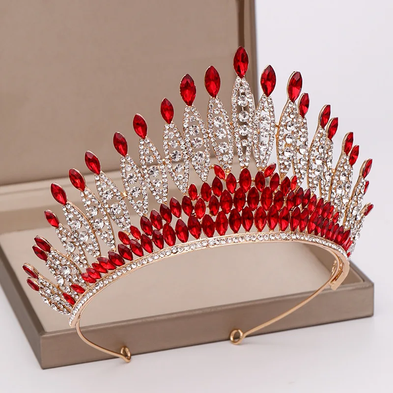 Барокко сверкающий Винтажный Золотой Красный Тиара с кристаллами для невесты короны диадема Роскошный горный хрусталь корона свадебный ободок аксессуары для волос