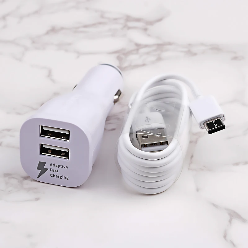 Samsung Car Charger Dual USB Adaptive Fast Adapter Micro USB Type C Cable For Galaxy s10 s9 s8 Plus S10+ Note 10 plus note10 S20 65w charger Chargers