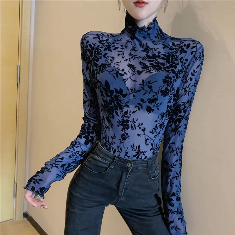 Винтажные женские футболки с длинным рукавом, осенний стиль, camiseta feminina, женские топы, водолазка с принтом, сетчатые футболки, Дизайнерский Модный бренд