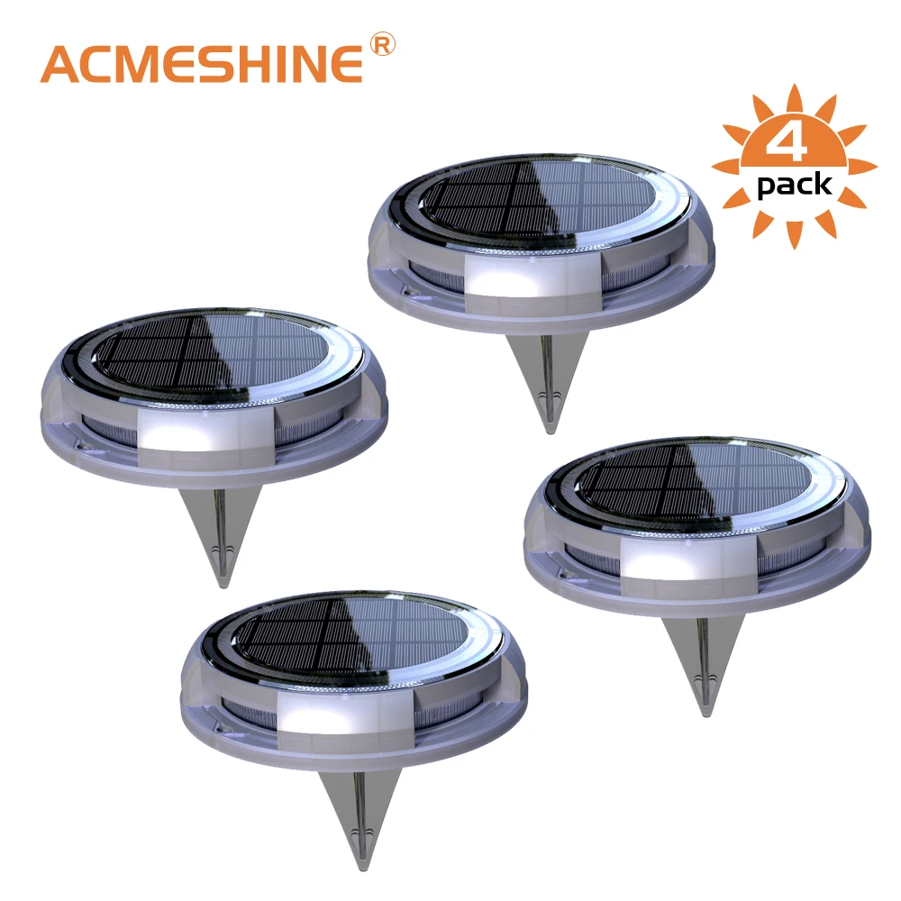 New 4Pack 8 LED Solar Powered Disk Lamp Outdoor Waterproof Garden Landscape Lighting for Yard Deck Lawn Patio Pathway Walkway