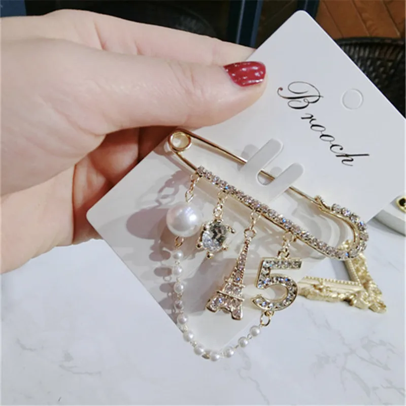 Антикварная полностью Хрустальная брошь с кристаллами Женская Уникальная Башня жемчужная буква 5 подвесные Броши пальто универсальная Горячая брошь булавки