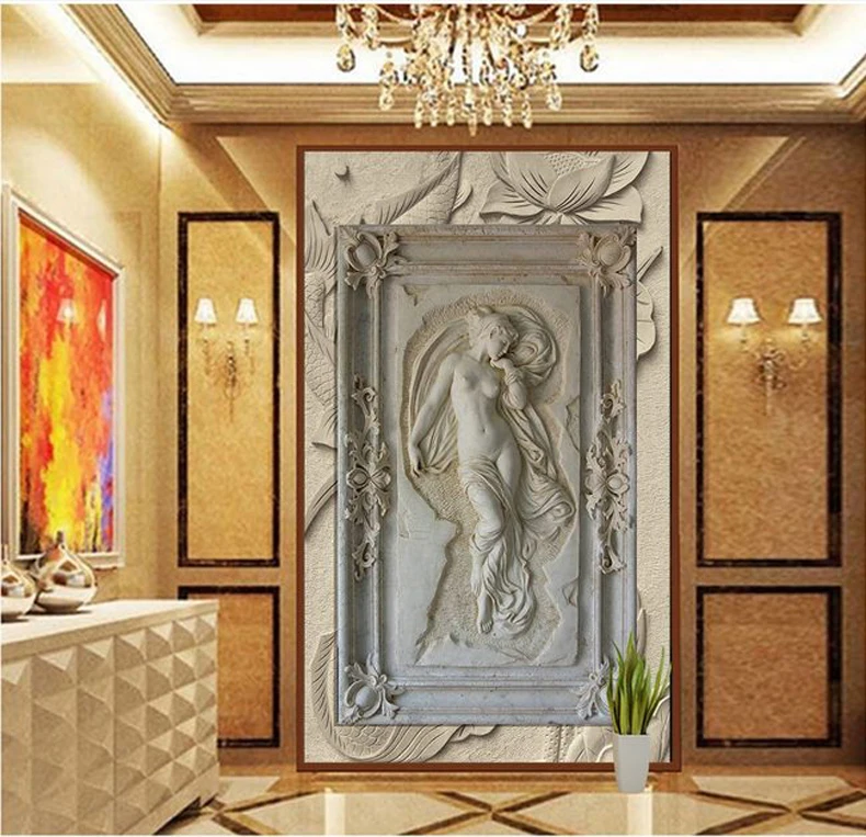 Фотообои на заказ в европейском стиле, статуя, 3D фреска, отель, гостиная, фон, настенная бумага, 3D домашний декор