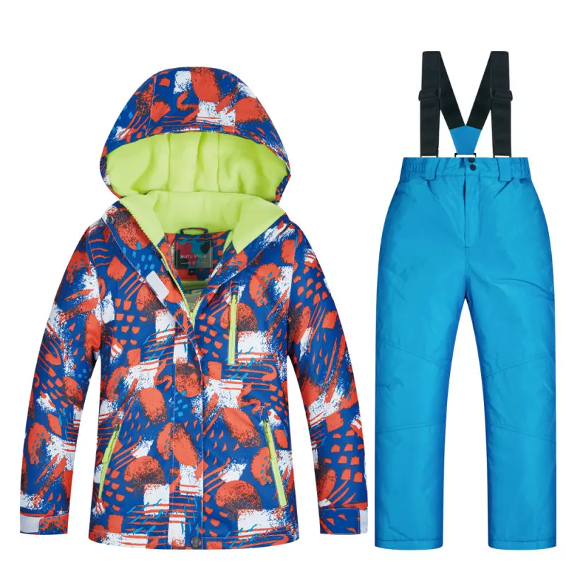 Детская Лыжная куртка, верхняя одежда, ветронепроницаемые водонепроницаемые лыжные костюмы для катания на лыжах, кемпинга, сноуборде, лыжные костюмы, спортивные штаны для мальчиков и девочек - Цвет: Coat and Blue