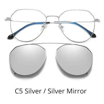 C5 Silver-Silver Два Oclock, ультра-светильник, солнцезащитные очки по рецепту, близорукость, женские, поляризационные, на клипсах, очки, оправа, полярная оптика, 2 в 1, Z17197 - Цвет линз: C5 Silver-Silver