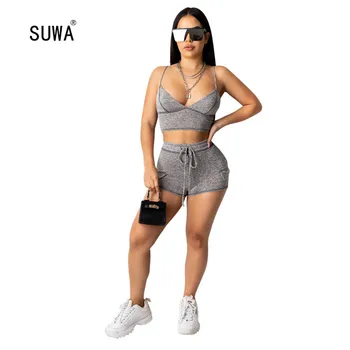 

2020 Sexy Women Sets Summer Tracksuits Sportswear Strapless Tops And Shorts Suit Two Piece Set Club Party Street 2 Pcs Outfits
