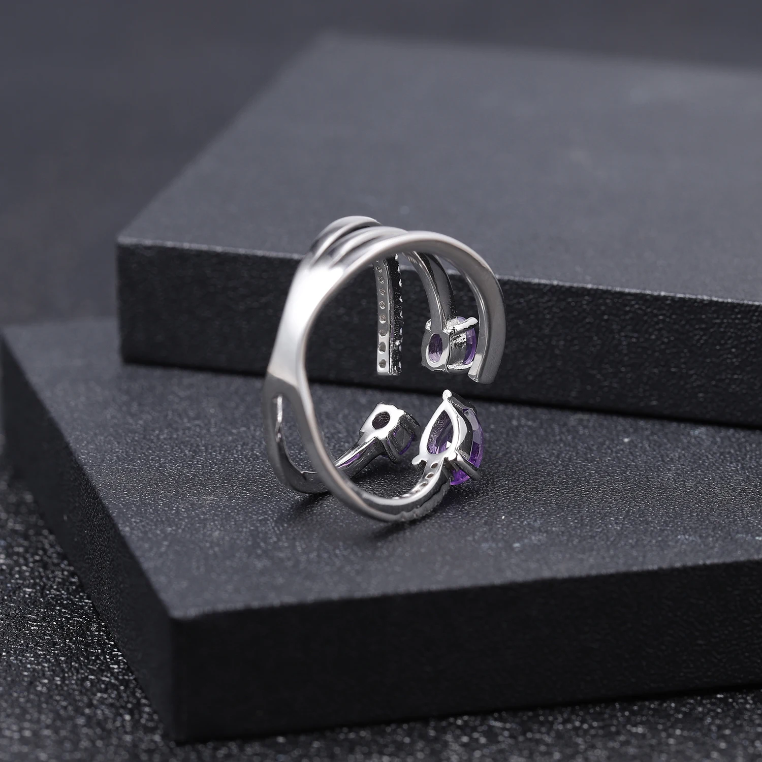 GEM'S балетное 925 пробы Серебряное регулируемое Открытое кольцо 0.67Ct натуральный аметист камень завитки кольцо для женщин юбилей ювелирные изделия