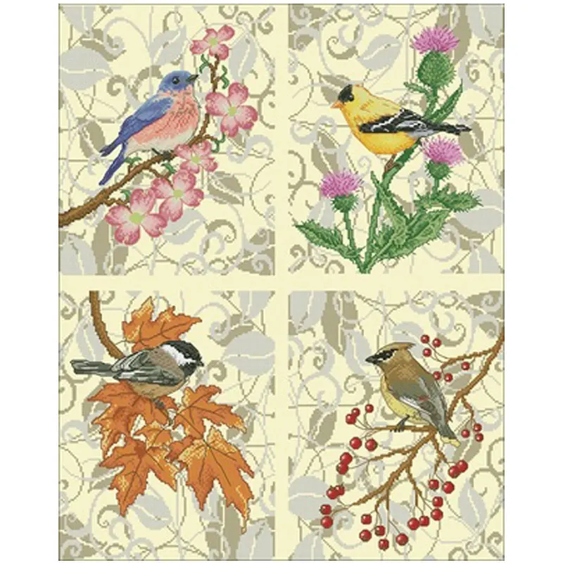 

Four Seasons Bird patterns Counted Cross Stitch 11CT 14CT 18CT DIY Chinese Cross Stitch Kits Embroidery Needlework Sets