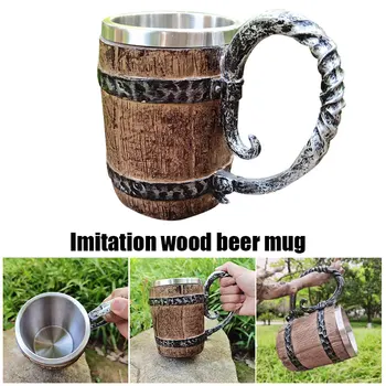 

Wooden Beer Mug Retro Simulation Wooden Barrel Double Layer Stainless Steel Beer Cup Coffee Mug Handmade Beer Mug JA55
