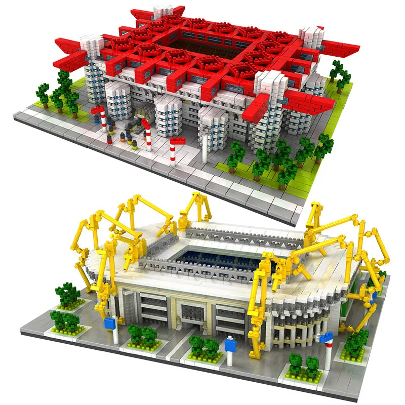 Billig Mini Ziegel Bausteine Diamant Blöcke Berühmte Architektur Fußball Fußballplatz Fußball Camp Nou Signal Lduna Park Kid Spielzeug