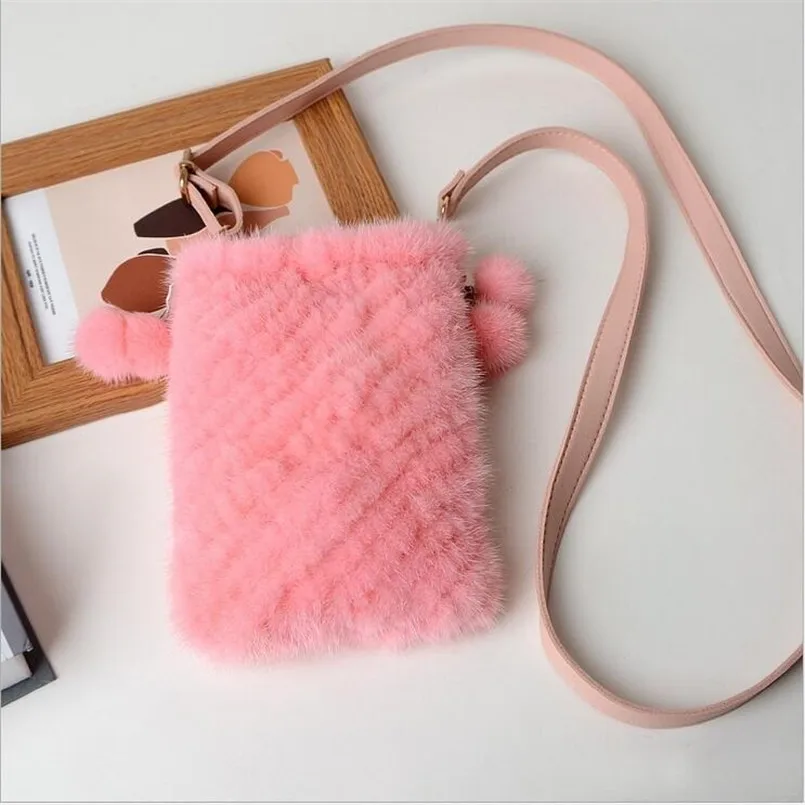 Real Nerz Umhängetaschen Für Frauen Herbst Winter Plüsch Geldbörsen und Handtaschen Weibliche Telefon Schulter Tasche Mädchen Brieftasche – Detail 6