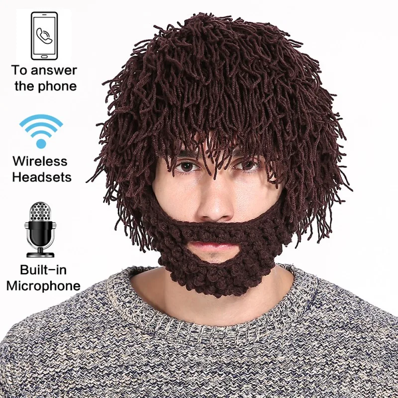 Высококачественная шапка для наушников Bluetooth шапка парик борода вязаная бини зимняя теплая Рождественская Новогодняя Подарочная музыкальная шапка