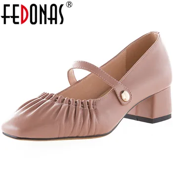 

FEDONAS Mary Janes Shallow Genuine Leather Shoes Women Fooetwear Square Toe Thick Heels Pumps Autumn Summer Party Shoes Woman