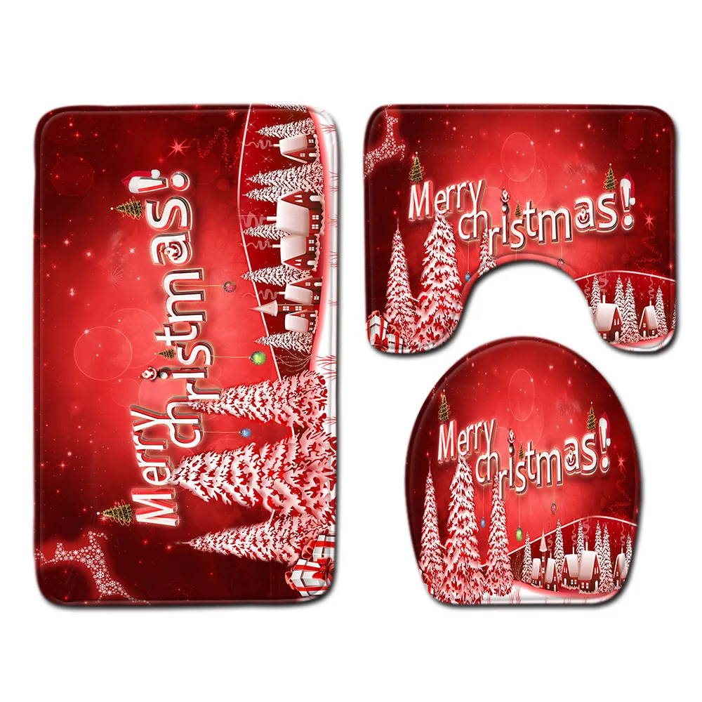 Zeegle Christmas Bath Mat Set Home Decoration Mat Microfiber Toilet Seat Cover Mat Absorbent Floor Rug Modern Carpet Doormat - Color: QA30