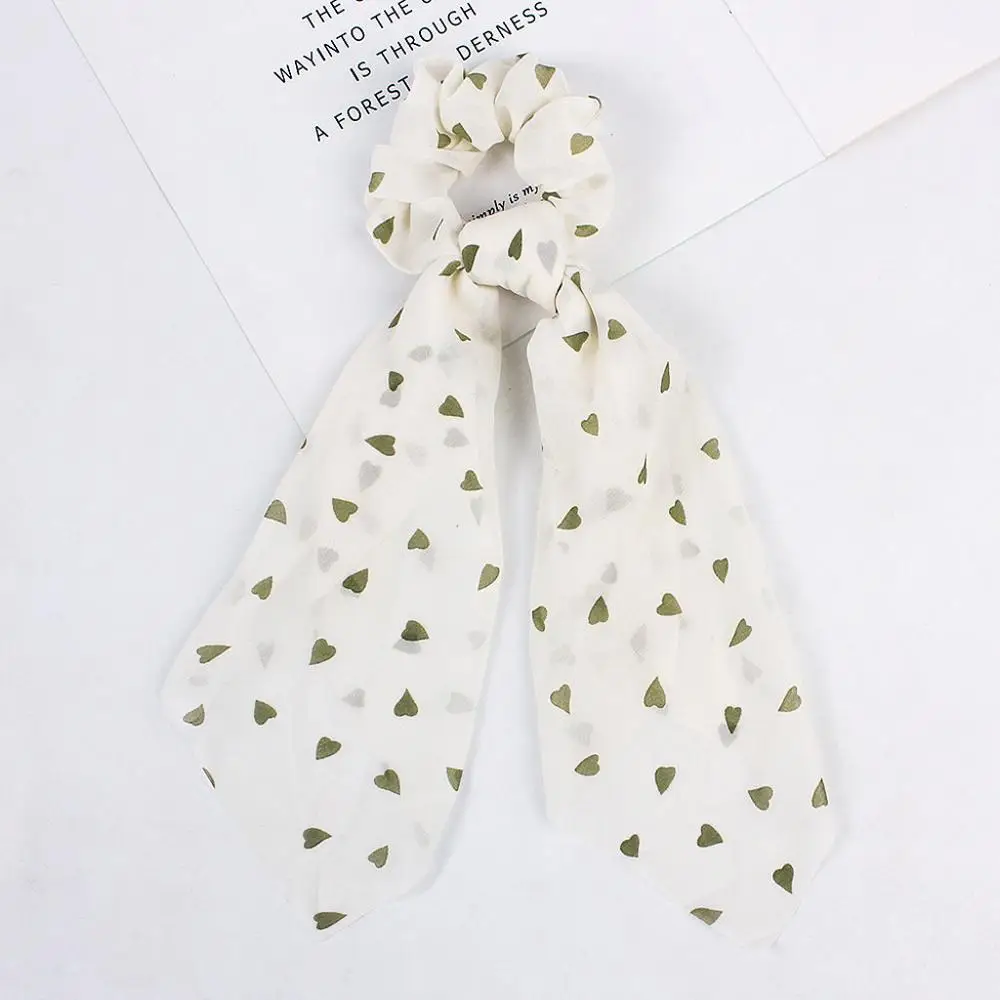 Scrunchies Hair Ties Fabric Hairband Print Bow Knot Women Hair Ring Head Hoop Girls Headband Elastique Cheveux#3O09 - Цвет: Зеленый