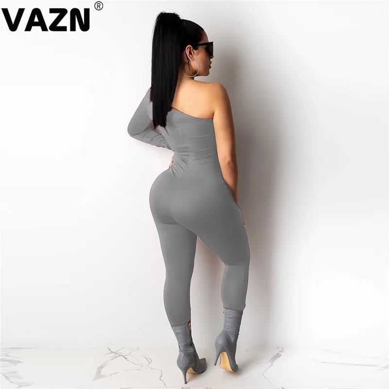 VAZN, топ, открытый, сексуальный, для клуба, необычный, модный, однотонный, длинный рукав, на одно плечо, для женщин, высокая талия, эластичный, длинный, карандаш, Комбинезоны