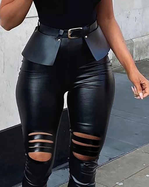QWERBAM Faux Leather Pant Women Skinny Sexy Push Up High Waist