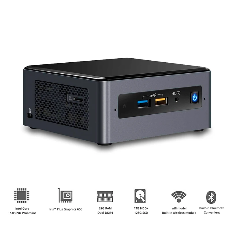Четырехъядерный процессор Intel NUC Mini PC i7-8559U до 4,5 ГГц Windows 10 Pro WiFi Bluetooth Thunderbolt 3 4k Поддержка двойного монитора