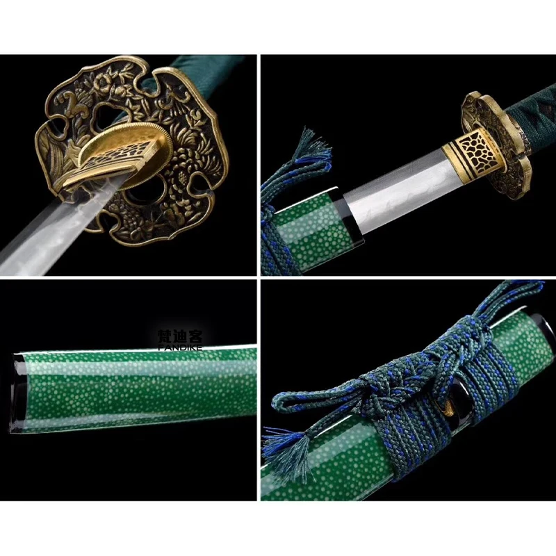 Top Quality Handmade Japanese Sword t steels Apply the soil to burn blade Pearl fish skin scabbard Full Tang Very Sharp