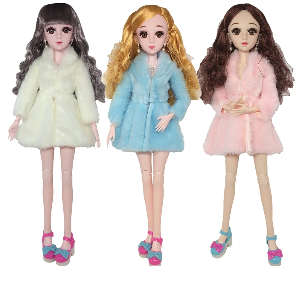 

60CM BJD Doll 23 Joints Movable Winter Plush Fur Coat Doll Winter Clothes Accessories Fashion Girl Dress Up Birthday Gift Toys