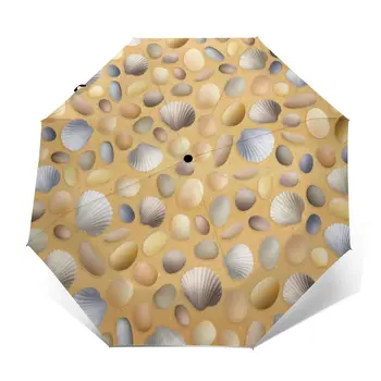 

Wind Resistant Folding Automatic Umbrella Women Auto Gold Sea Stones On The Sand Windproof Umbrellas Rain For Men Parasol
