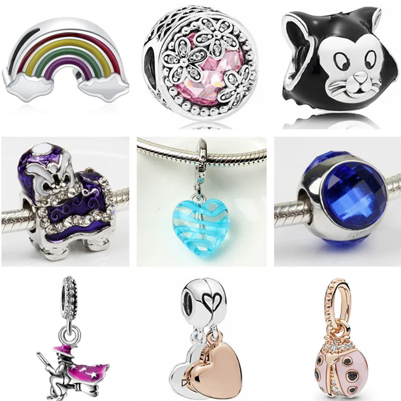 

European DIY Chili Flowers Wolf Cat Rainbow Hearts Pendants Beads Fit Original Pandora Charms Bracelets & Bangles for Women