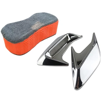 

1pcs Car Wash Sponge Thick Absorbent Sponge & 2Pcs Abs Plastic Car Side Vent Air Flow Fender Intake Sticker