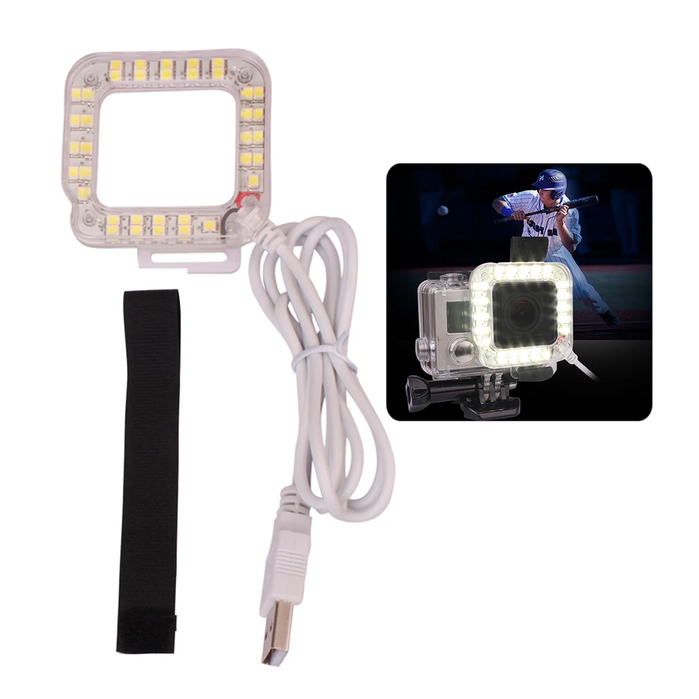 

USB 20 LED Action Camera Lens Ring Shooting Nightshot Flash Fill Light Lamp for GoPro Hero 4 3+ 3 Waterproof Housing Case