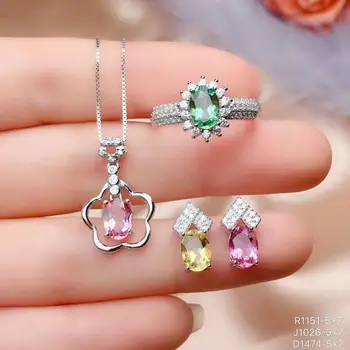

Real Natural Tourmaline jewelry set Natural Real Tourmaline 925 sterling silver 1pc pendant,1pc ring,2pcs Earring
