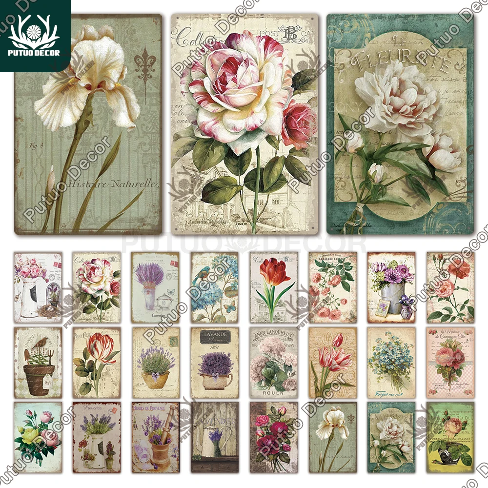 Металлический постер с цветами табличка винтажный металлический знак жестяной