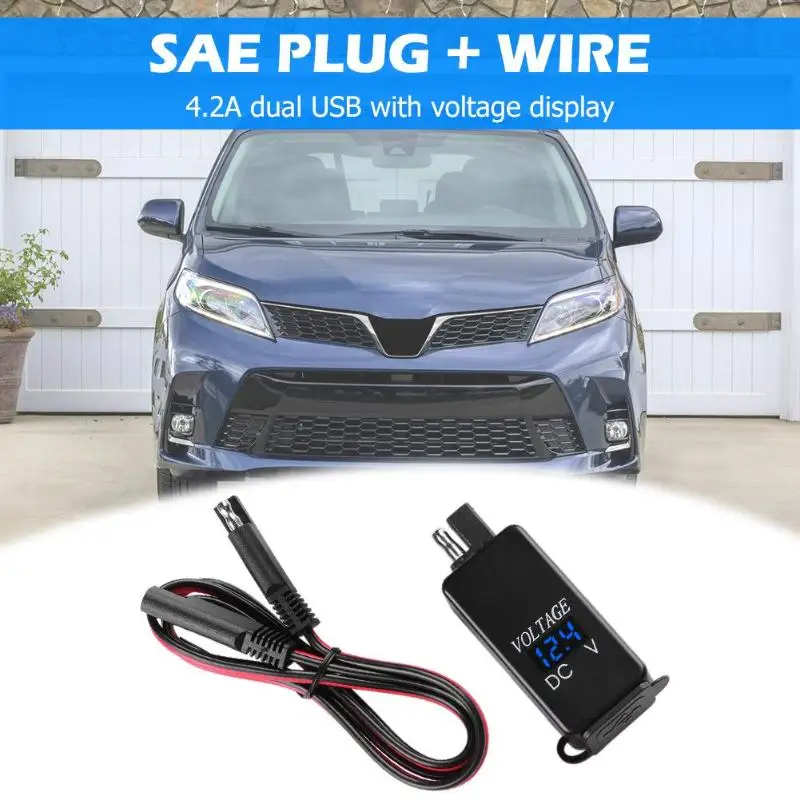 Водонепроницаемый Автомобильный мотоцикл SAE к двухпортовому USB зарядному адаптеру с вольтметром дисплей Напряжения DC 12-24 В