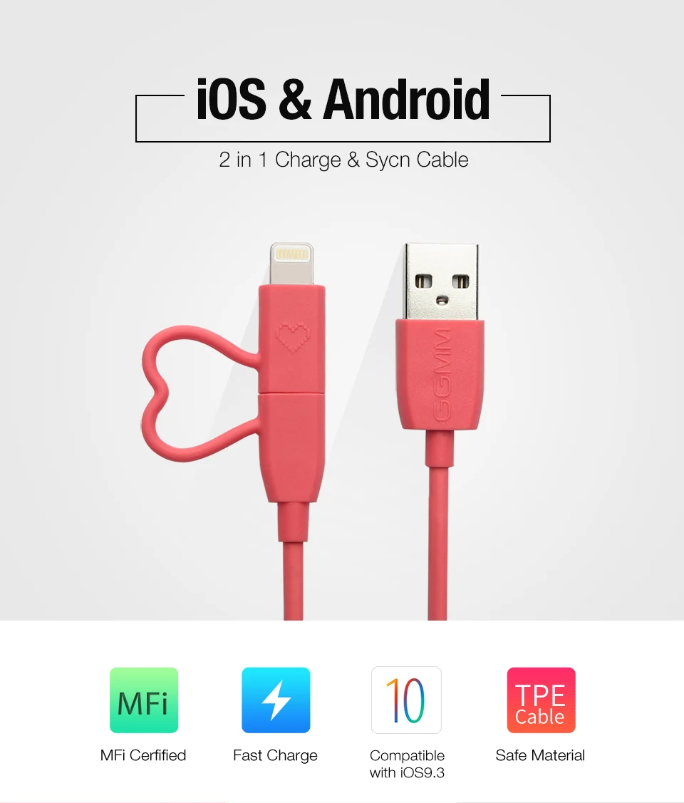 GGMM USB для Lightning Micro USB MFi Сертифицированный 2.4A PD Быстрая зарядка 1 м кабель для зарядки данных для iPad iPhone 11 Pro XR XS Max Plus