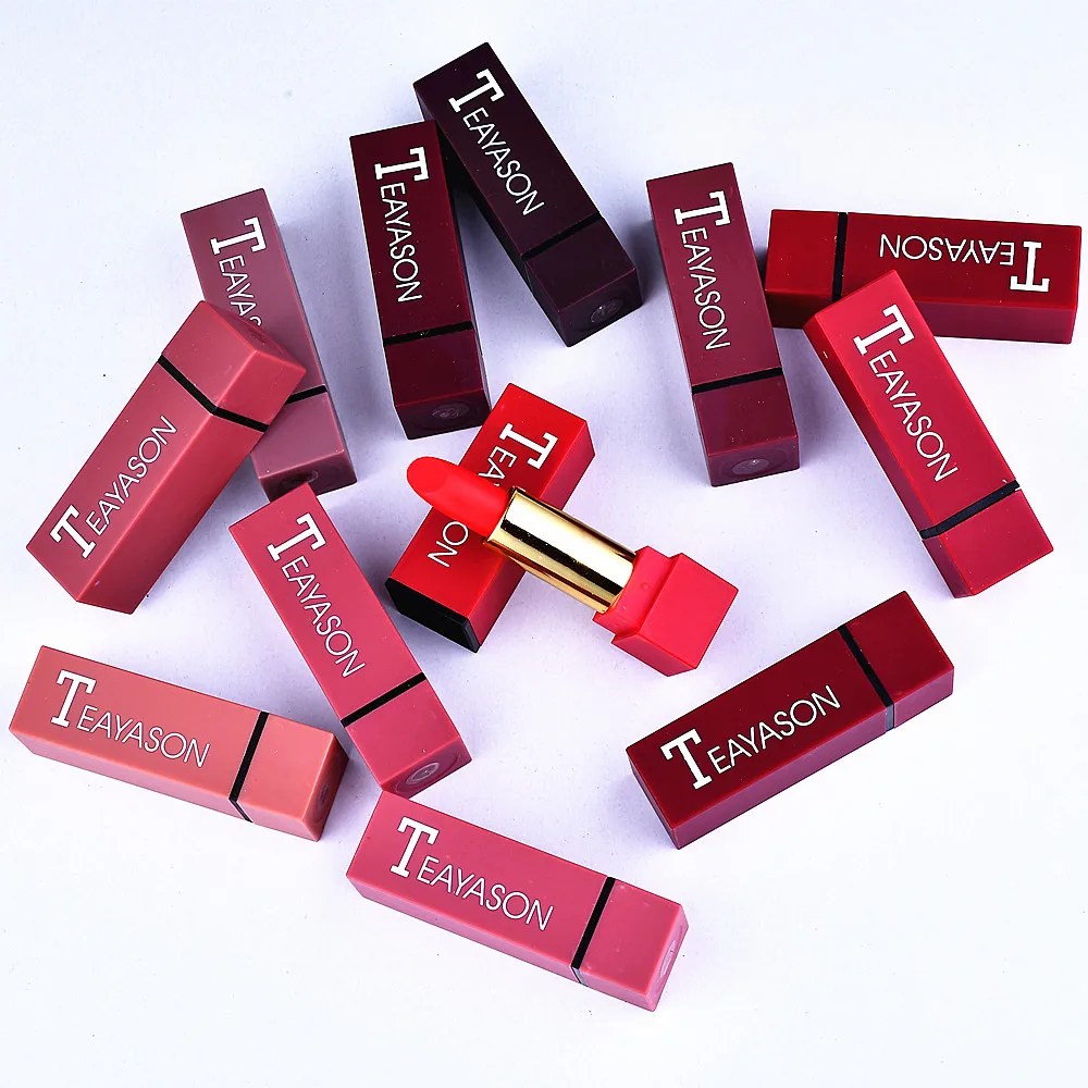 TEAYASON new set of 12-color square tube sexy red lipstick matte lipstick pumpkin color matte color dirty orange TEAYASON new set of 12-color square tube sexy red lipstick matte lipstick pumpkin color matte color dirty orange